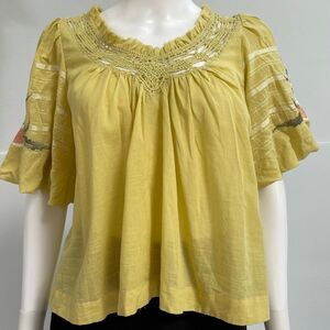 Free People Bohemia Embroidered Blouse Limelight